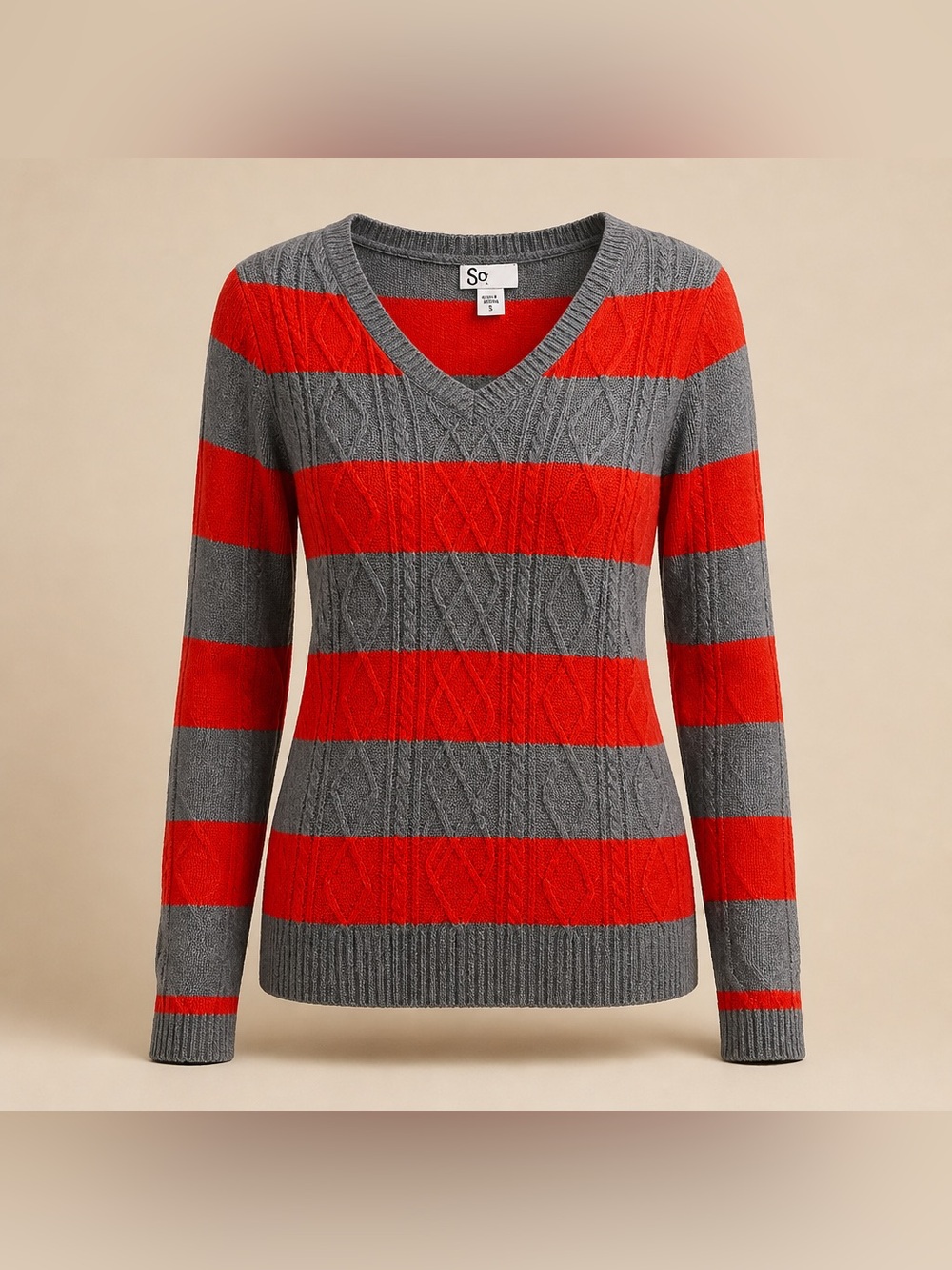 So 1X Stripe Acrylic Polyester V Neck Knit Sweater